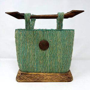 NWT Unique Handmade Tribal Fusion Handbag / Purse with Wood Base and Handles